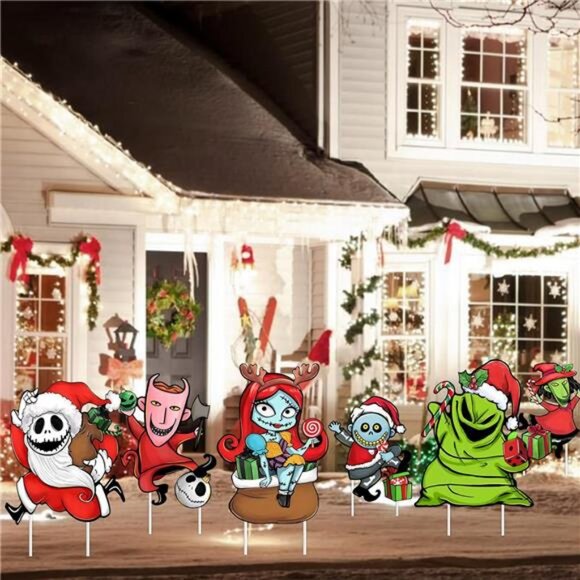 6 Pcs Christmas Jack Skellington Yard Sign with Stakes...